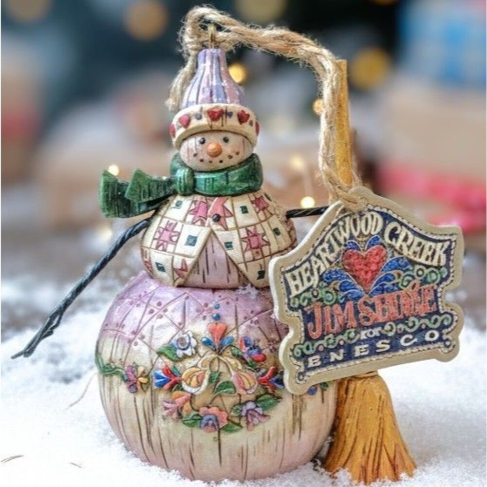Jim Shore Heartwood Creek Ornament Snowman Christmas Pastel Cottage 2003